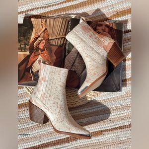 Peach Creme Cow Print Western Booties Cowboy Boots Booties